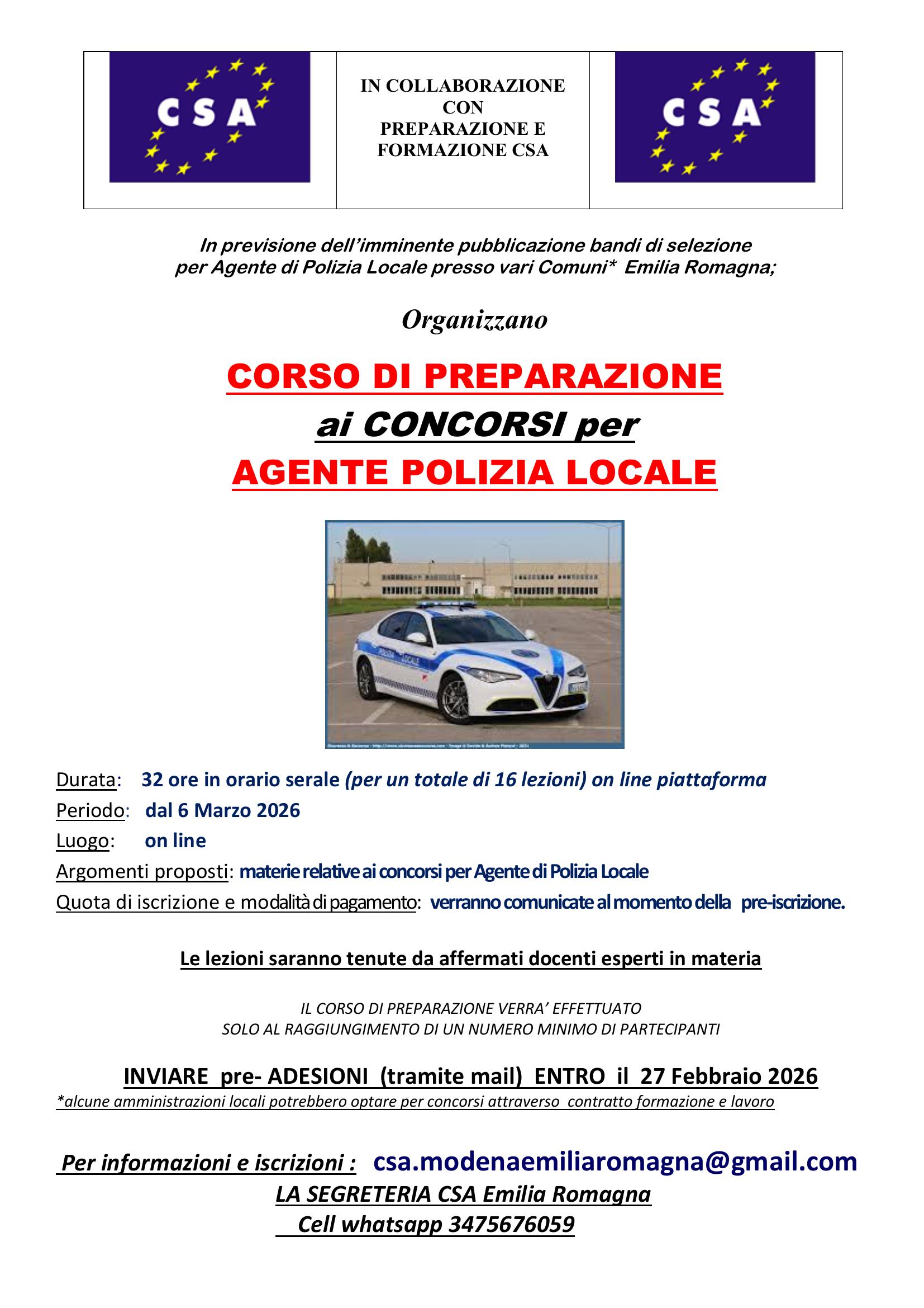 Corso Agenti Polizia Locale 2026